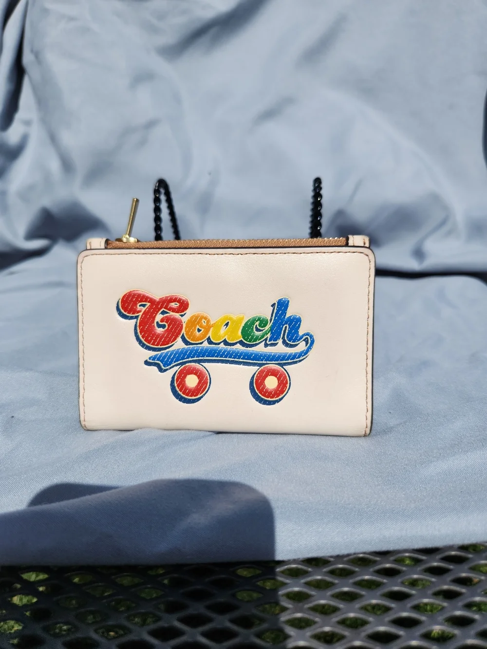 Coach Cream Leather Card Case with Rainbow Logo